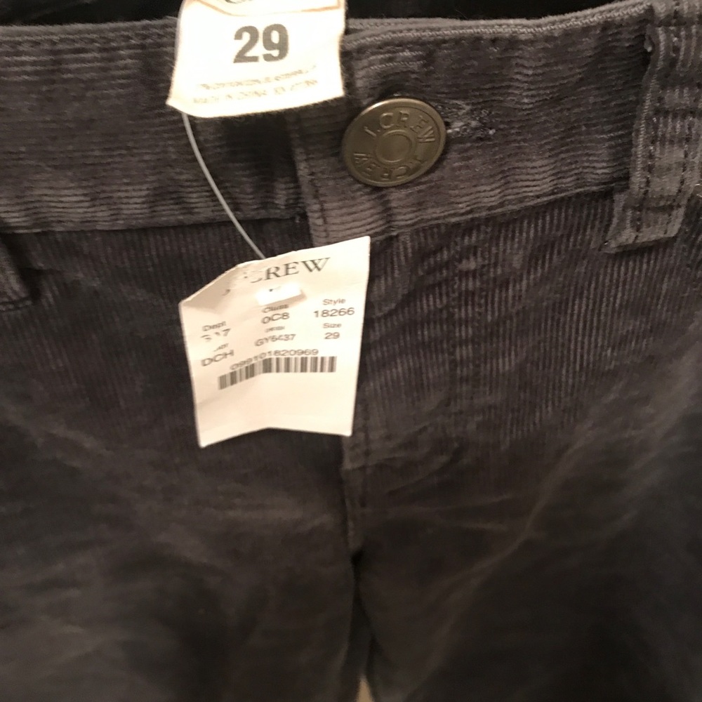 J Crew Corduroys Charcoal Grey 29 NWT